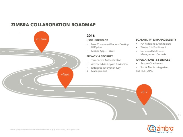 Zimbra roadmap (free available online)