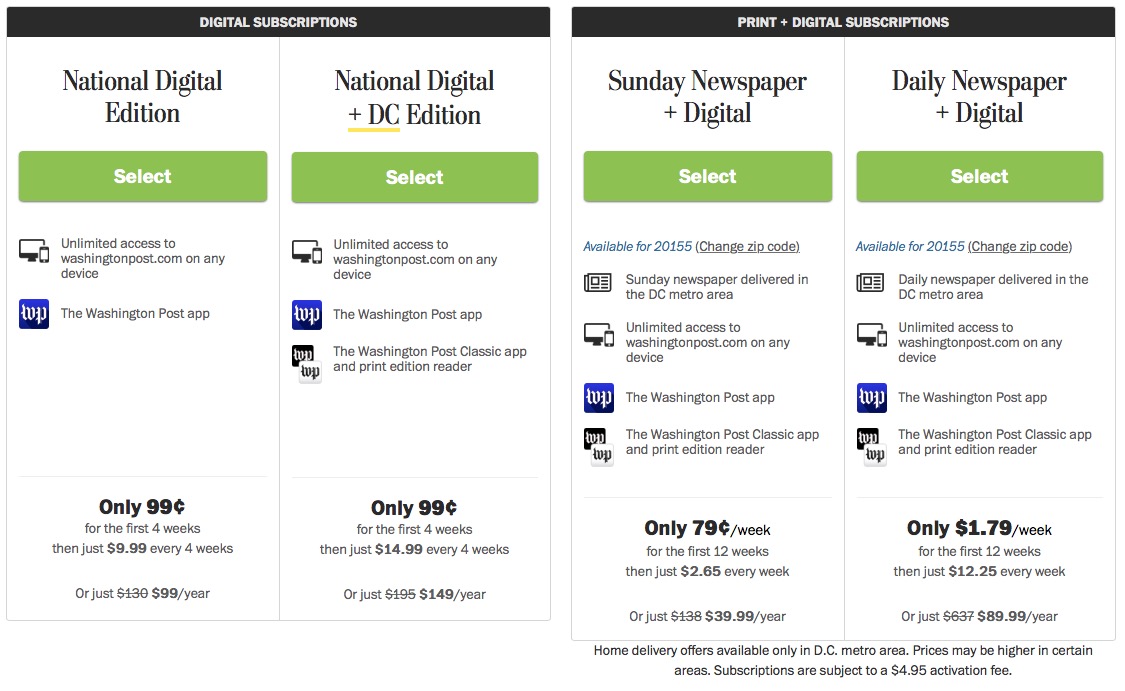 washpost pricing washpost pricing
